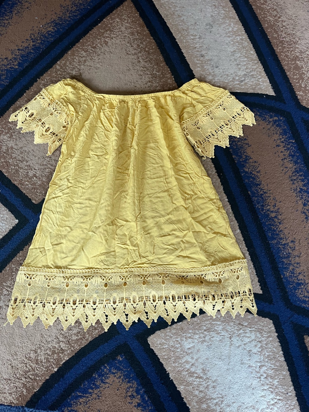 iris Yellow Off-Shoulder Crochet-Trim Mini Dress